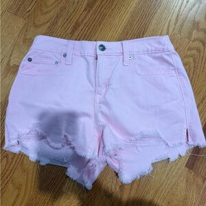 aerie Light Pink Distressed Denim Shorts